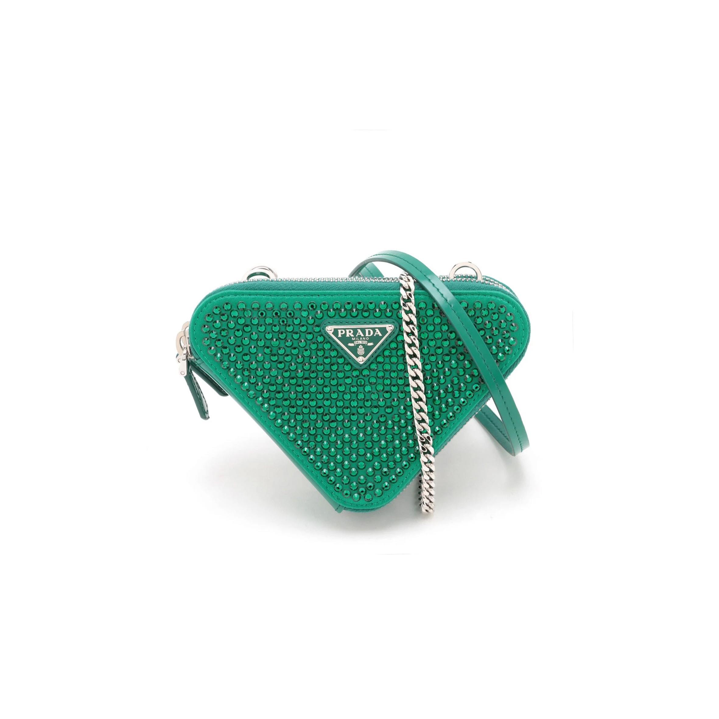 Pra*a satin crystal mini triangle crossbody pouch 1nr015 (15*10cm)